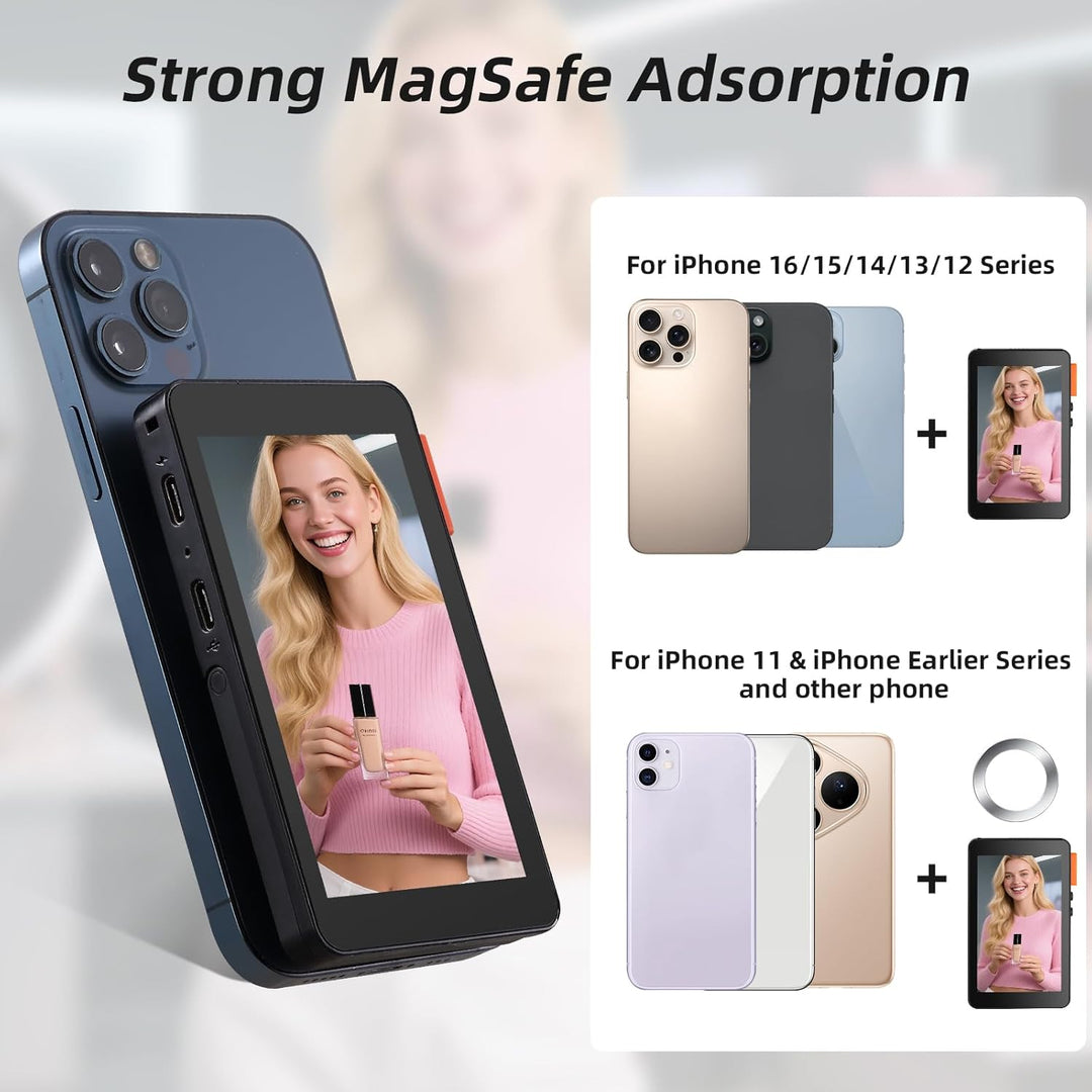 Koolertron 4 Zoll Handy Selfie Monitor mit Lautsprechern und Ständer, Magnet Rückkamera Selfie Monit