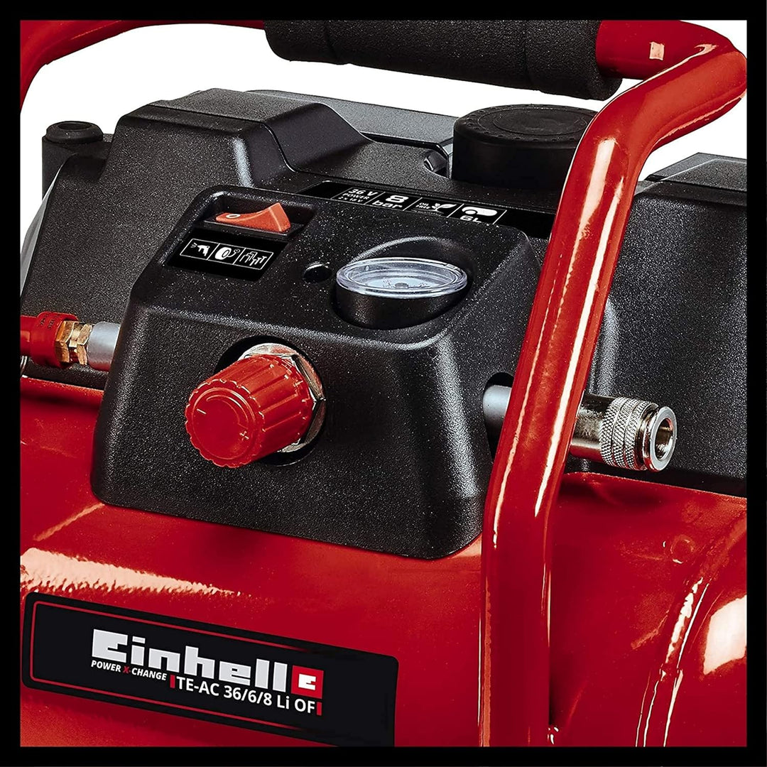 Einhell Akku-Kompressor TE-AC 36/6/8 Li OF Set Power X-Change (36 V, max. 8 bar, 6 l-Tank, 130 l/min