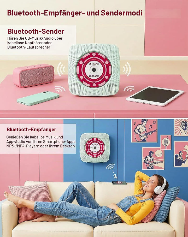 CD Player Tragbar Bluetooth Radio mit CD-Player mit Lautsprecher Unterstützung USB &amp; AUX-Wiedergabe