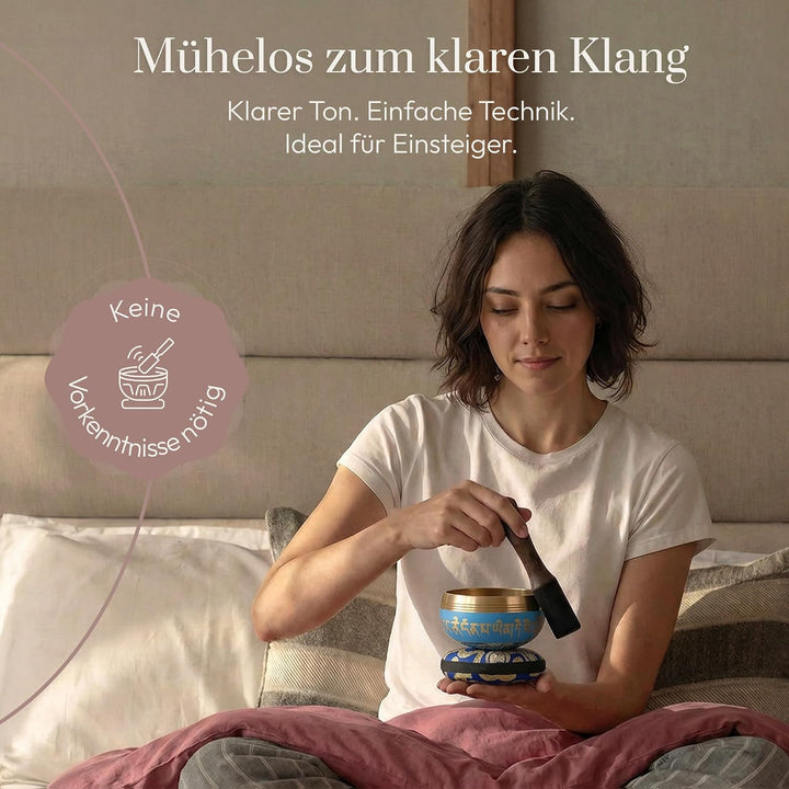 Silent Mind Klangschale Ø10cm Bronze – Handgefertigtes Komplett-Set mit Kissen und Klöppel, für Anfä