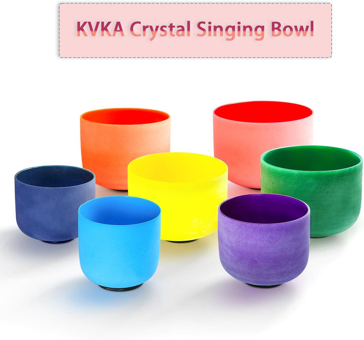 KVKA Chakra Singing Bowls Set 432Hz 7 Colors 6-12 Inch with Heavy Duty Carry Bags and Singing Bowl M