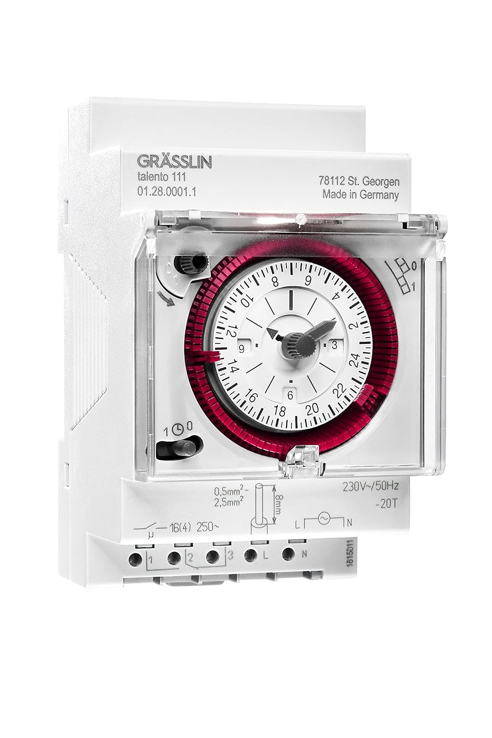 GRÄSSLIN 01.28.0001.1 talento 111- analoge Verteilerschaltuhr mit Tagesprogramm I 3TE I 1-Kanal I Mo