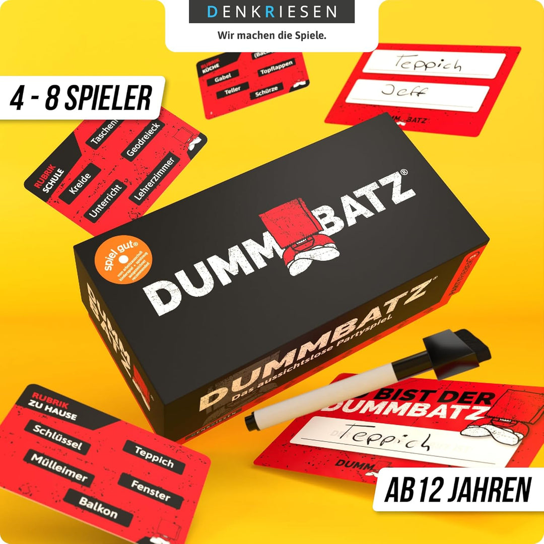 DENKRIESEN - PARTYFIEBER - DUMMBATZ Das aussichtslose Partyspiel | 300 Karten | 1500 Begriffe | Part