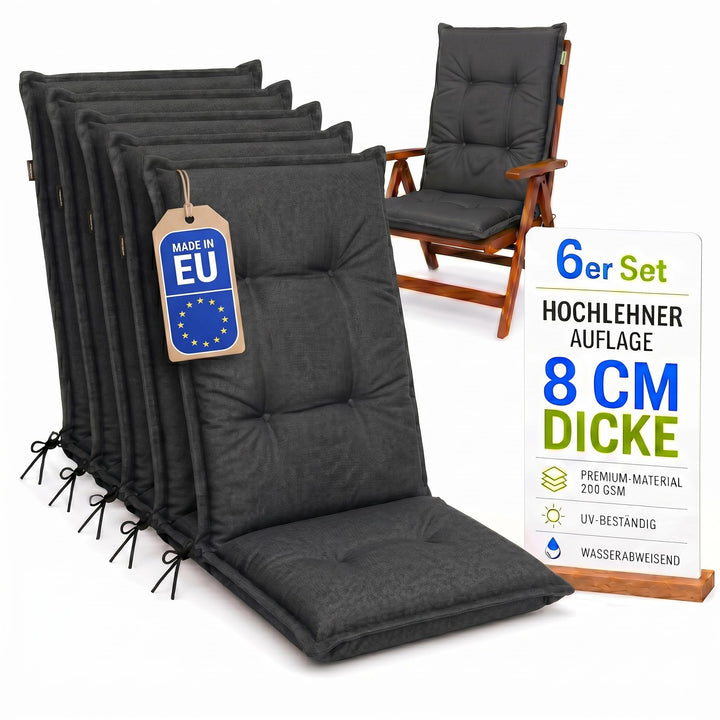 Hochlehner Auflagen 6er Set - 120x50cm – 8cm Dick - Premium-Material 200gsm, UV- & Wasserabweisend |