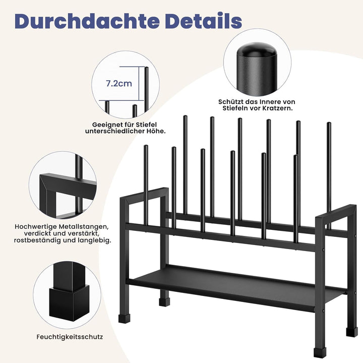 Mavivegue 2-in-1 Schuhregal Stehend Metall Schwarz - Freistehende Stiefelhalter, Kombinierbar & Sepa