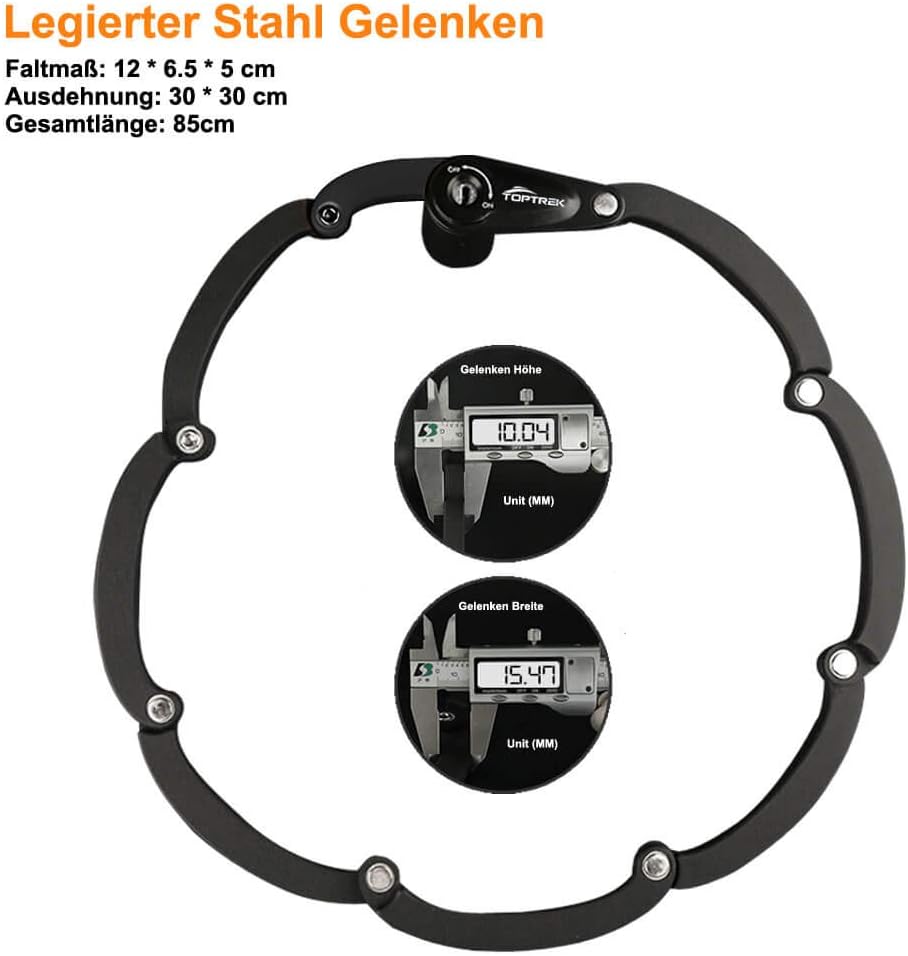 Toptrek Faltschloss mit Halterung Fahrradschloss Schlüssel Lang 85cm 8 Gelenken Fahrradschloss Fahrr