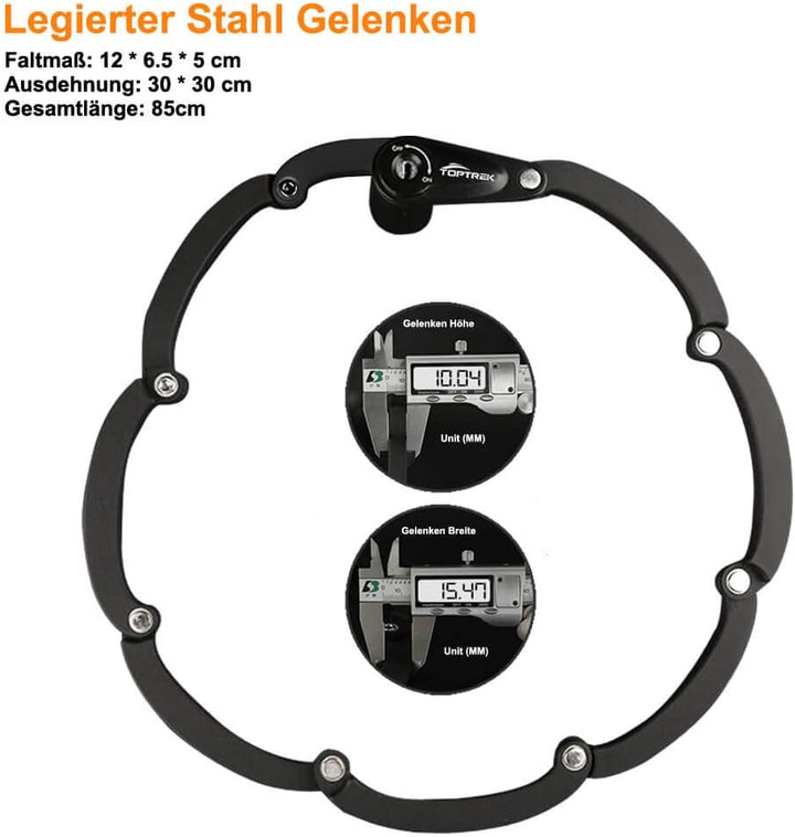 Toptrek Faltschloss mit Halterung Fahrradschloss Schlüssel Lang 85cm 8 Gelenken Fahrradschloss Fahrr