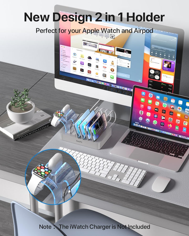 SooPii USB-Ladestation Organizer für mehrere Geräte, 6 Ports 50W Ladestation mit 6 Kabeln und aktual