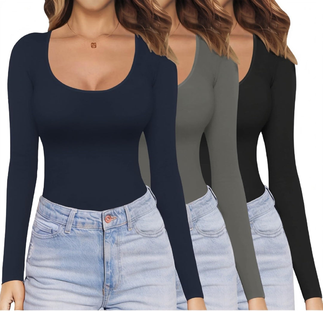 Ekouaer Langarmshirt Damen 1er/3er Pack Dünn Unterhemd Layer Tee Sexy Thermo Shirt Slim Fit Basic To