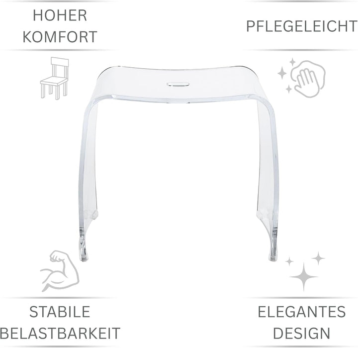 Badhocker Meran XL – transparenter Acrylhocker mit extra grosser Sitzfläche – moderner Duschhocker m