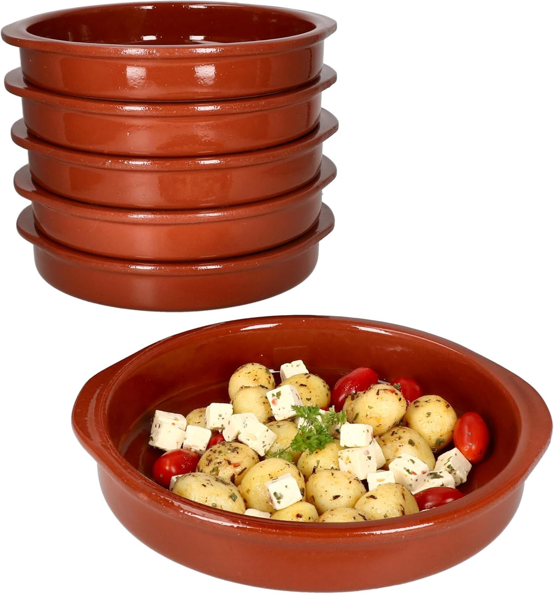 MamboCat Cazuela mit Griff 6er Set Schalen Bernd 850ml Auflaufform rund 24cm aus Ton glasiert Grösse