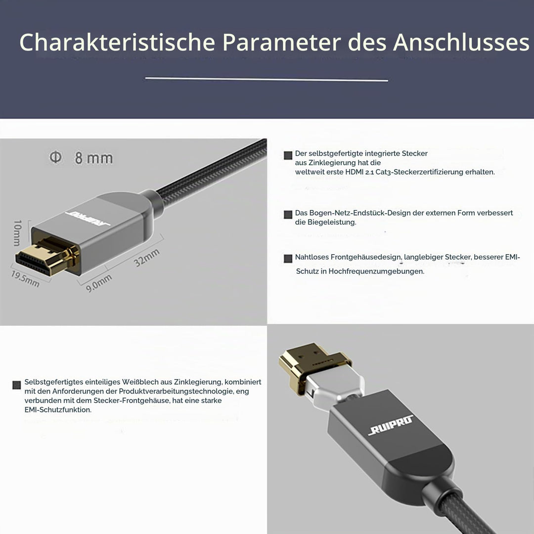 RUIPRO 8K Zertifiziert HDMI 2.1 Kabel 3M Ultra HD High Speed 48Gbps 8K@60Hz 4K@120Hz Dynamisches HDR