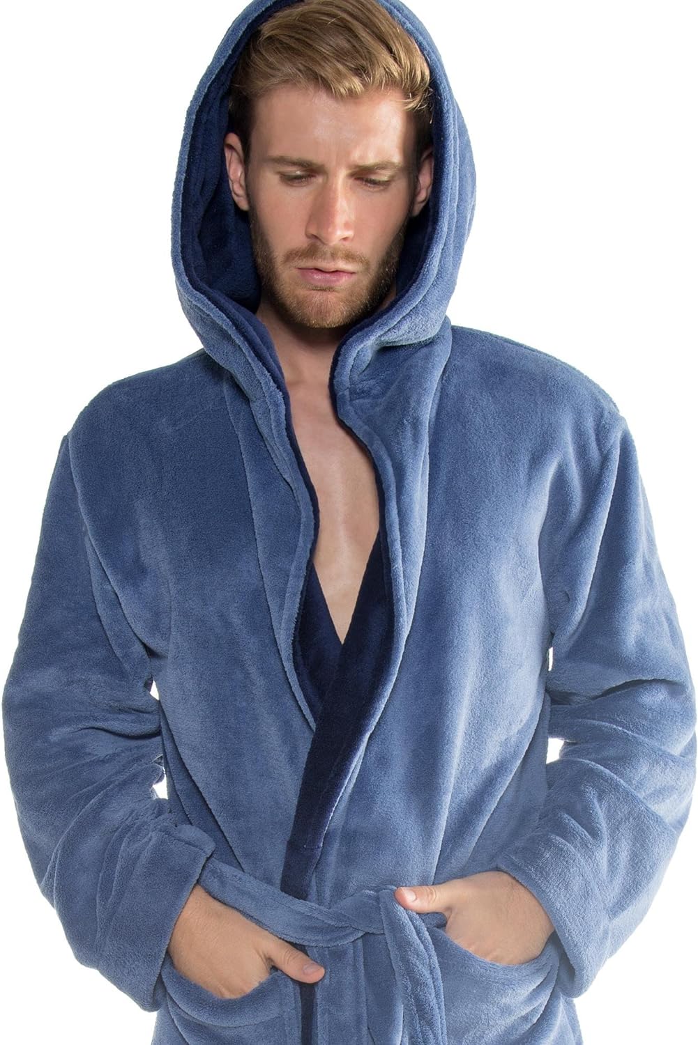 CelinaTex Texas Bademantel Kapuze S mittel blau dunkel blau Mikrofaser Damen Herren Morgenmantel Cor