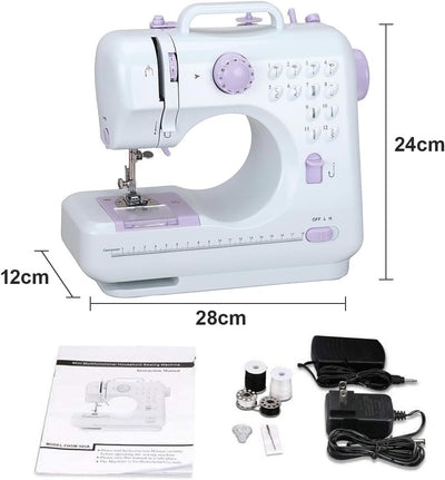 Mini Nähmaschine für Anfänger 12 Stiche Haushalt Doppelfaden Multifunktionsnähmaschine für Kinder EU
