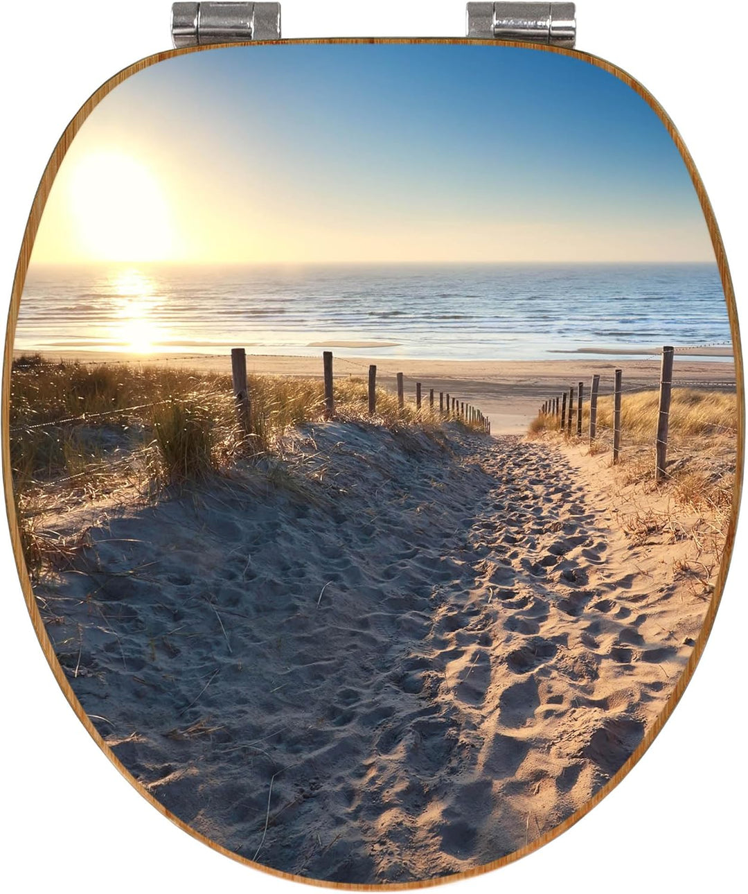 banjado® Design WC Sitz Bambus Absenkautomatik mit Motiv Nordseestrand/Toilettendeckel mit Absenkaut