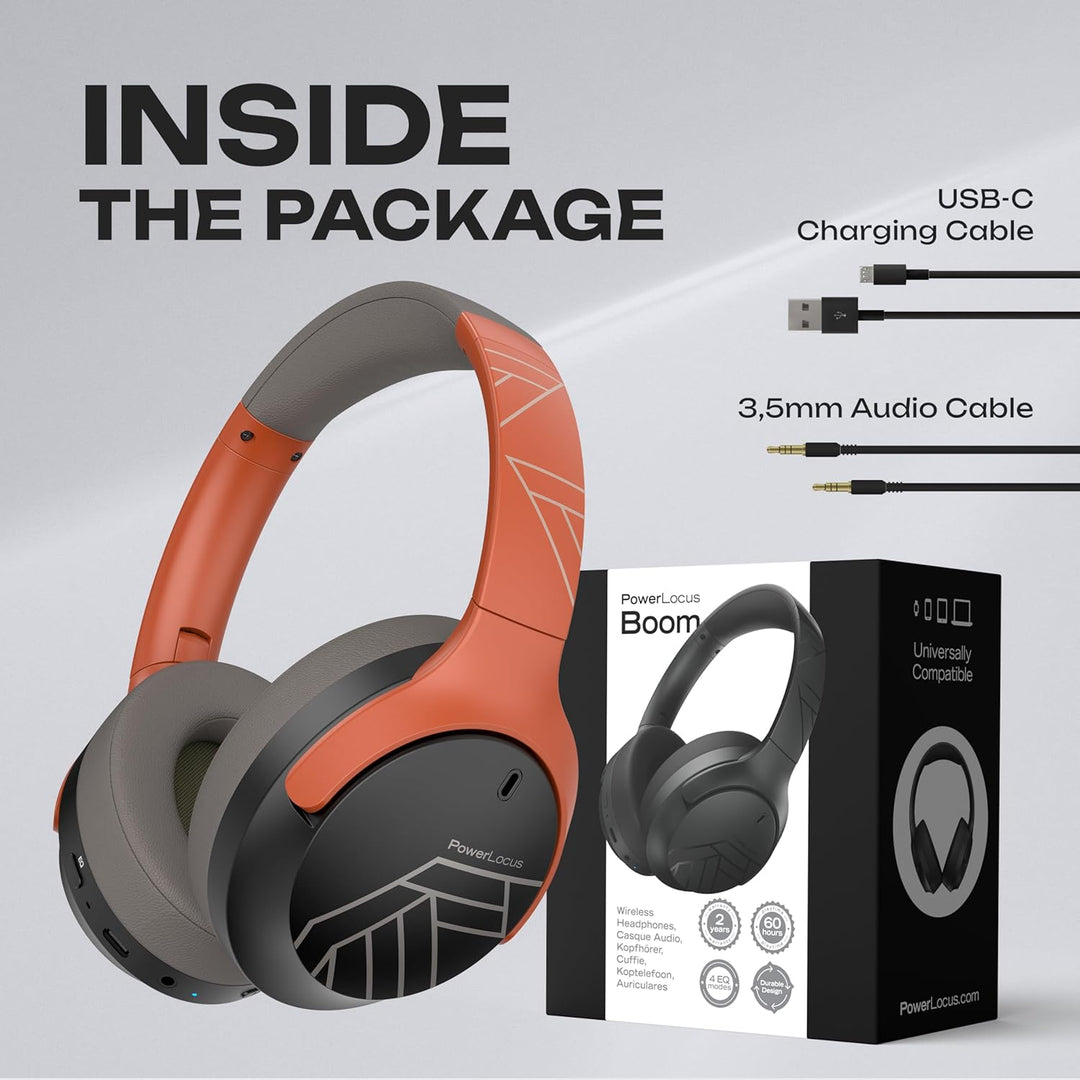 PowerLocus Bluetooth Kopfhörer Over Ear, 60 Std Spielzeit, Kopfhörer Kabellos mit 4 EQ-Modi, Hi-Fi S