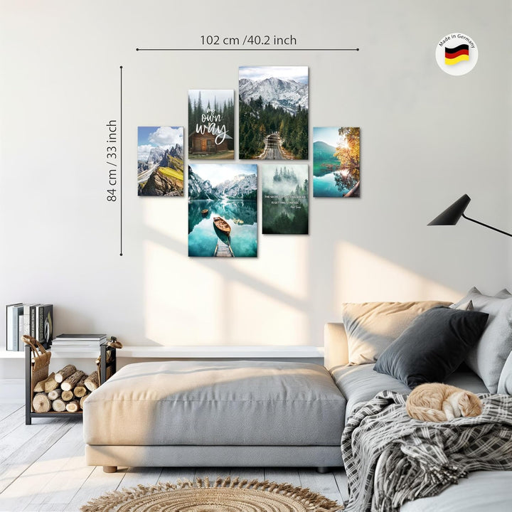 Novart Wandbilder Set AUFHÄNGFERTIG Natur Berge See Landschaft - Modern Deko Blau Grün - Wohnzimmer
