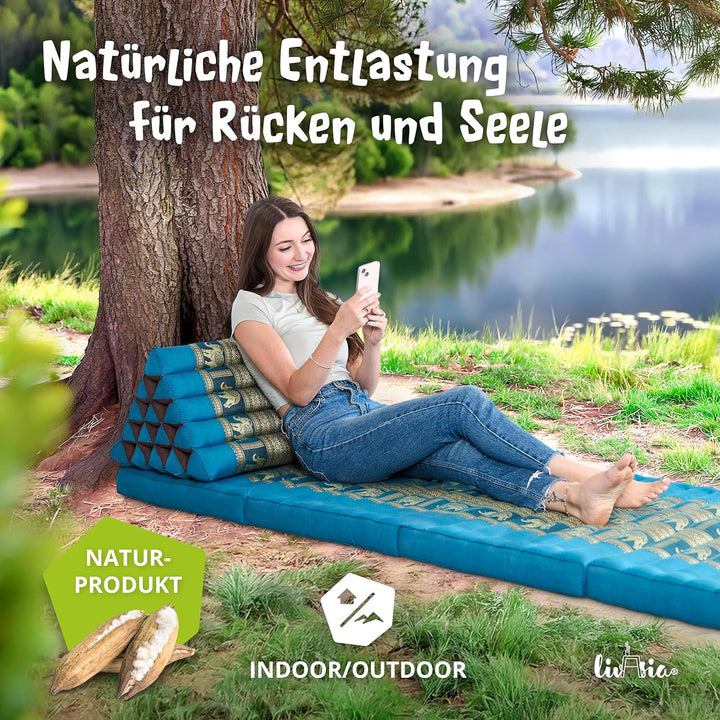 livasia Rückenstützkissen extrahoch mit Thaiseide - 38x55x35cm - Dreieckskissen für Garten/Balkon, K