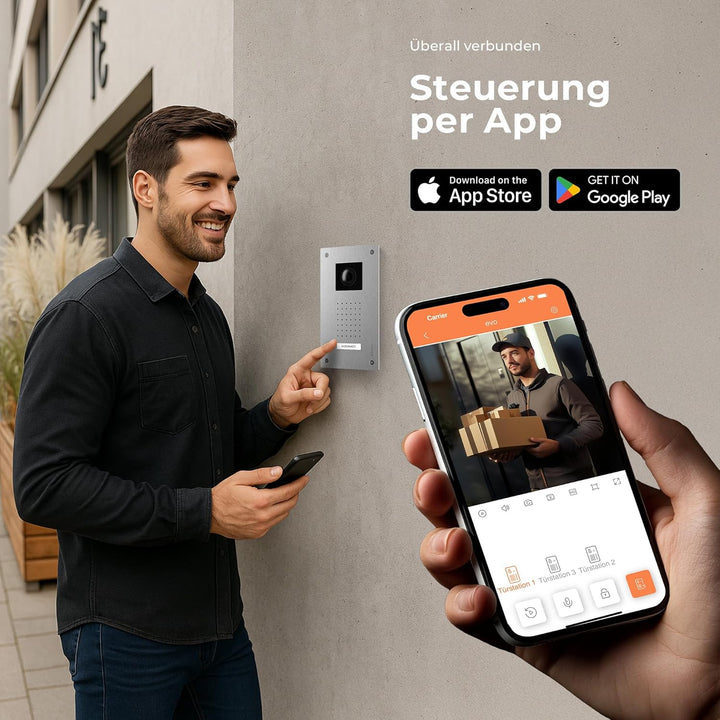 Entri Video Türsprechanlage, Unterputz Türklingel mit Kamera, Smartphone App, 1 Familienhaus, Video