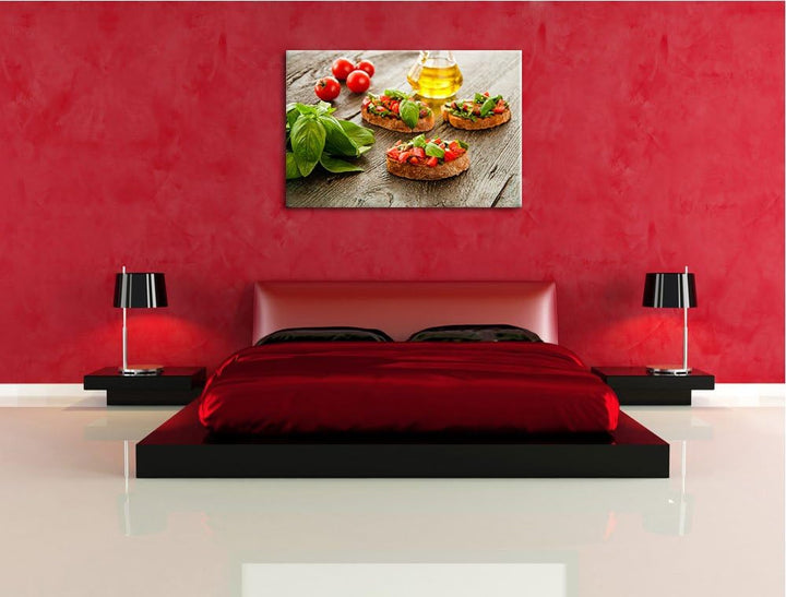 Italenische Bruchetta Format: 100x70 auf Leinwand, XXL riesige Bilder fertig gerahmt mit Keilrahmen,