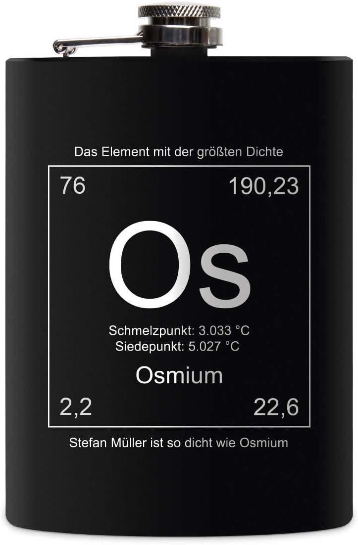 Flachmann Edelstahl Schwarz Matt 237 ml 8 oz individuelle Gravur in Silber - Grösste Dichte, Grösste