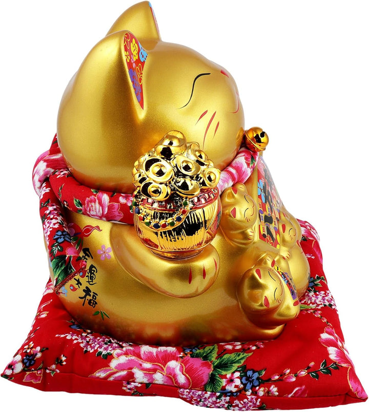 Freak Scene Glückskatze Maneki-Neko Winkekatze Porzellan 21cm Gold winkende Katze Lucky cat