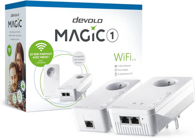 devolo Magic 1 WiFi Starter Kit, WLAN Powerline Adapter - bis zu 1.200 Mbit/s, Mesh WLAN, 2x LAN Ans