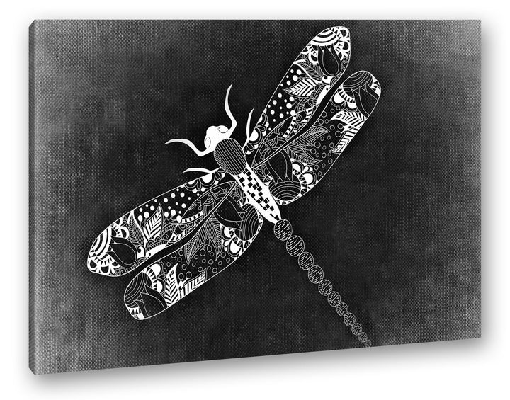 deyoli Abstrakte Libelle Effekt: Schwarz/Weiss Format: 80x60 als Leinwandbild, Motiv fertig gerahmt