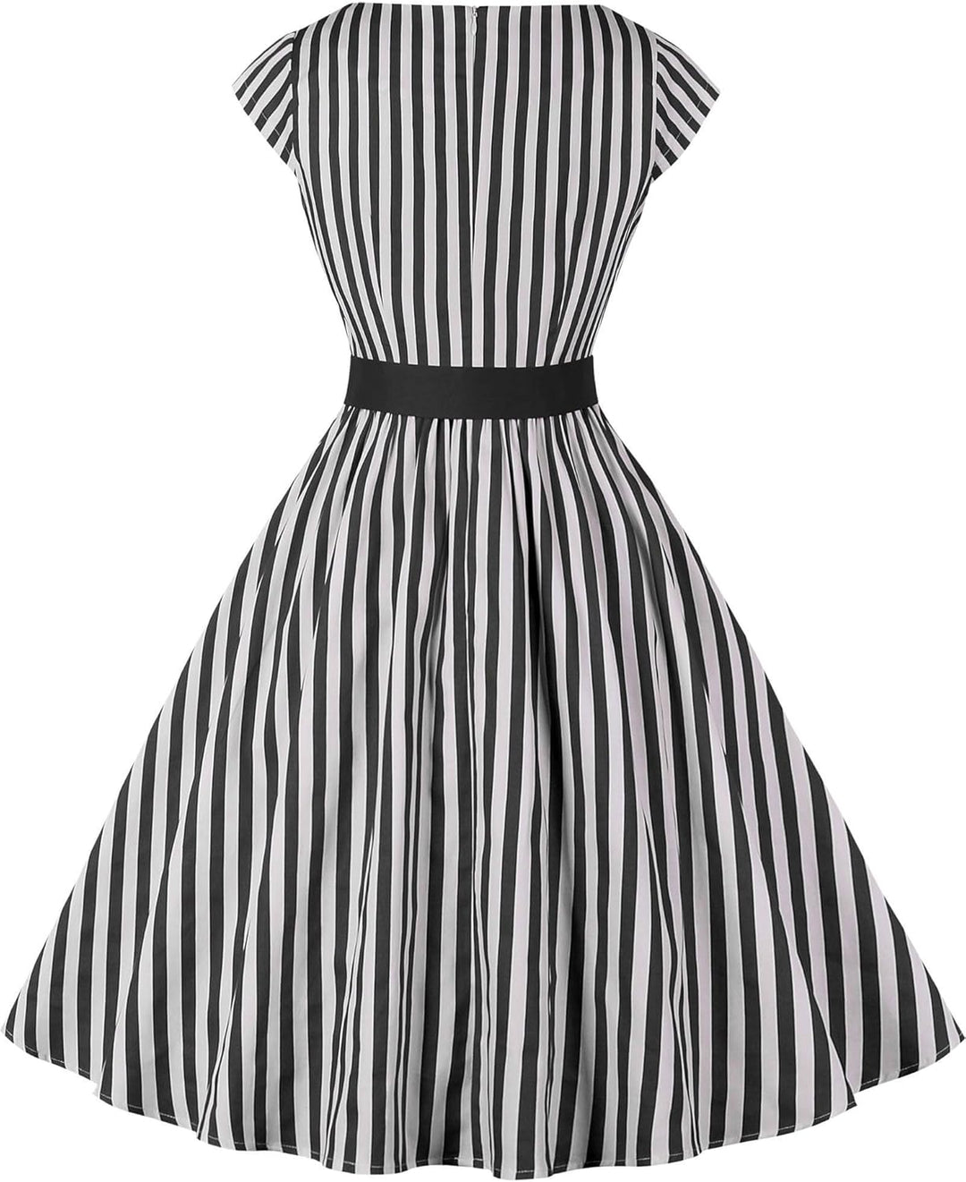 AXOE Damen Rockabilly Kleider 50er Jahre Baumwolle Gürtel S Gestreift Schwarz, S Gestreift Schwarz