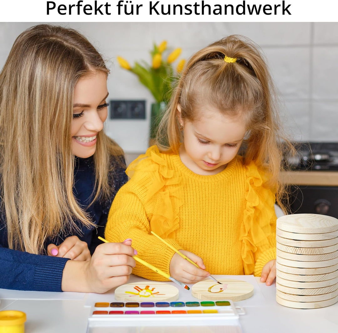 Winter Shore 100 mm Untersetzer Holz Unbehandelt [24er-Pack] - Blanko Natur-Holz Untersetzer Rund fü