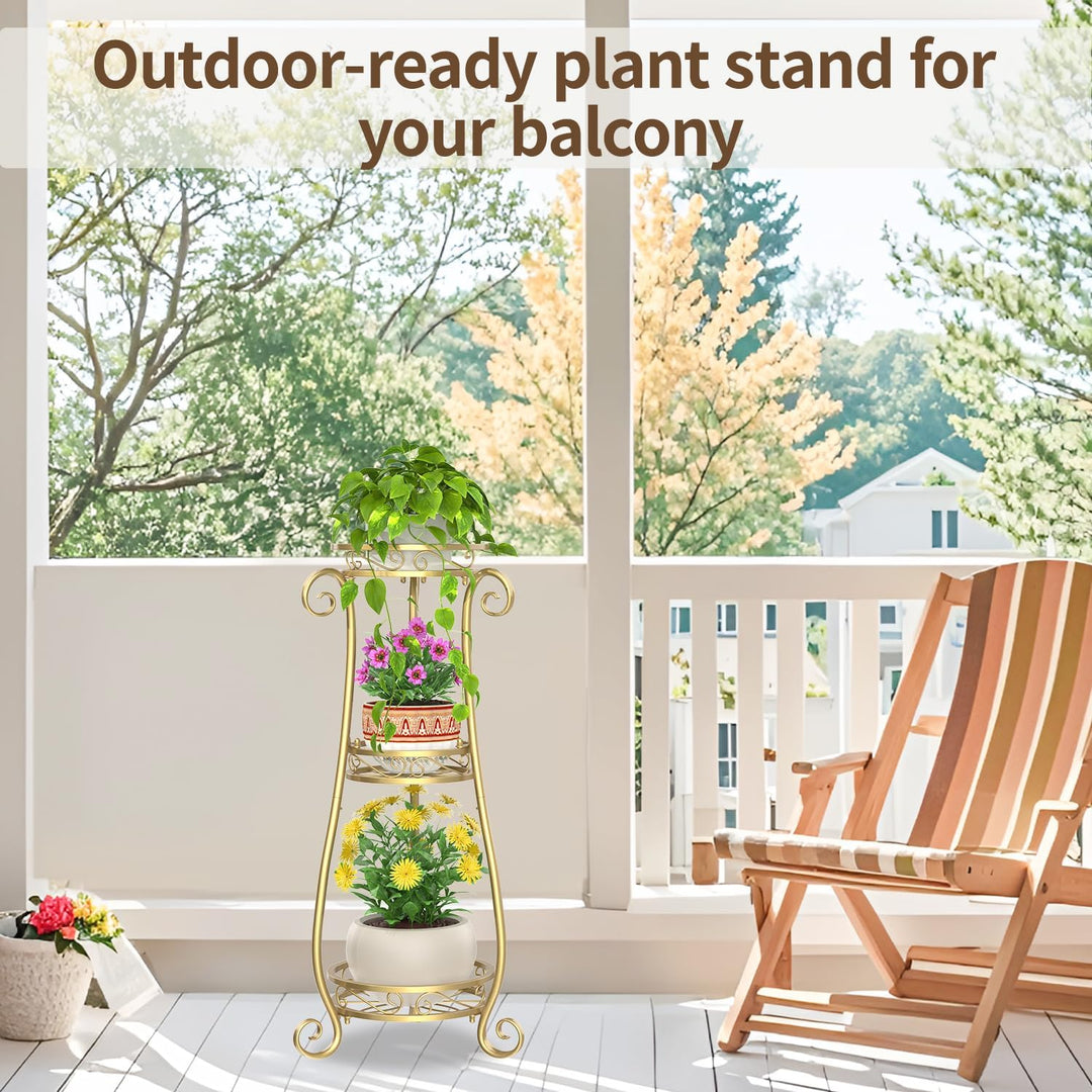 3 Stufiger Hoher Metallpflanzenstand Indoor Outdoor Clearance, 35 Zoll Rostfreier Eisen-Blumentopf H