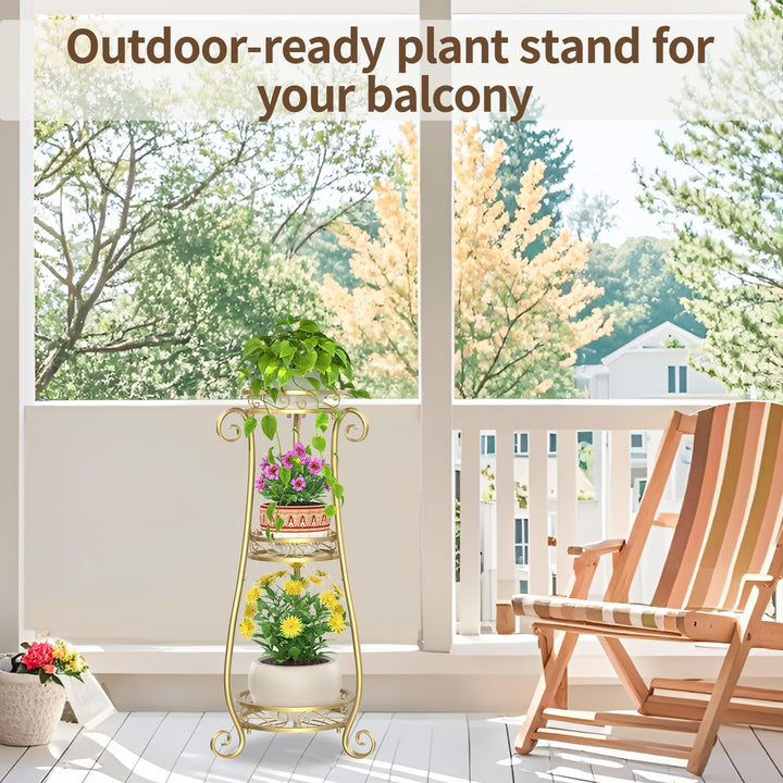 3 Stufiger Hoher Metallpflanzenstand Indoor Outdoor Clearance, 35 Zoll Rostfreier Eisen-Blumentopf H