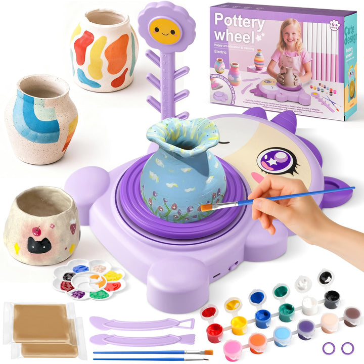 Töpferscheibe für Kinder-komplettes Töpfer-Malset,Kunst und Handwerk mit 2er-Pack lufttrockenem Ton,