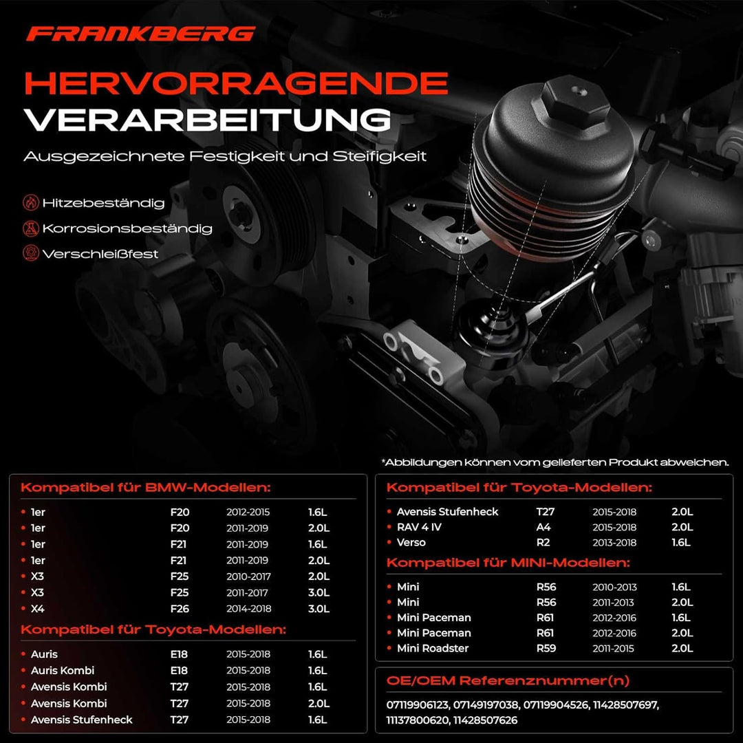 Frankberg Ölfiltergehäuse Kompatibel mit 1er F20 F21 1.6L-2.0L 2010-2023 3er E90 F30 F35 F80 2.0L-3.