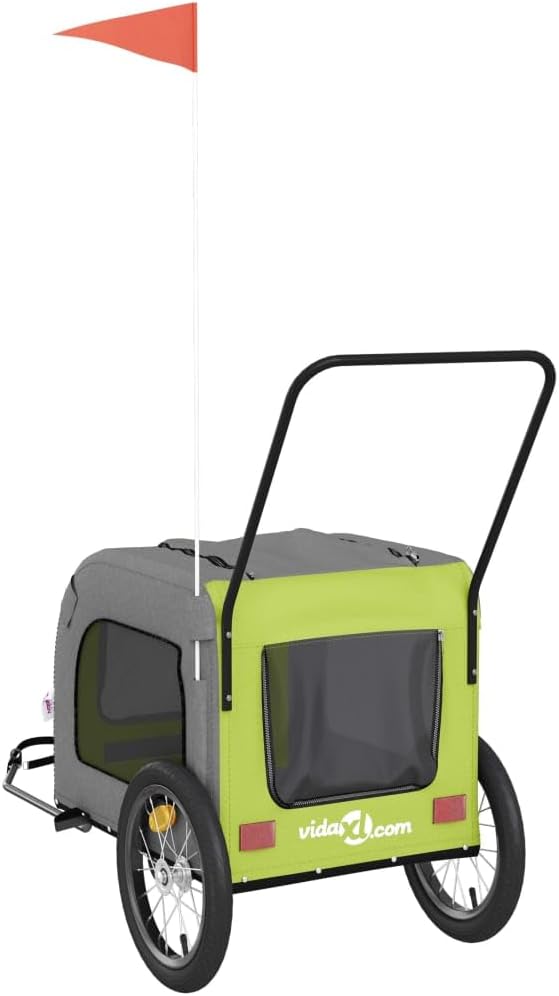 vidaXL Fahrradanhänger Hunde Gelb und Grau Oxford-Gewebe und Eisen Grün 63 x 121 x 65 cm, Grün 63 x