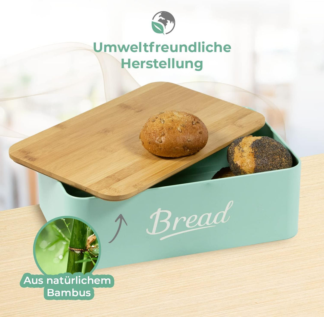DRULINE Brotkasten mit Bambusdeckel - Brotaufbewahrung - Brotbox mit Schneidebrett - Brotkasten Türk