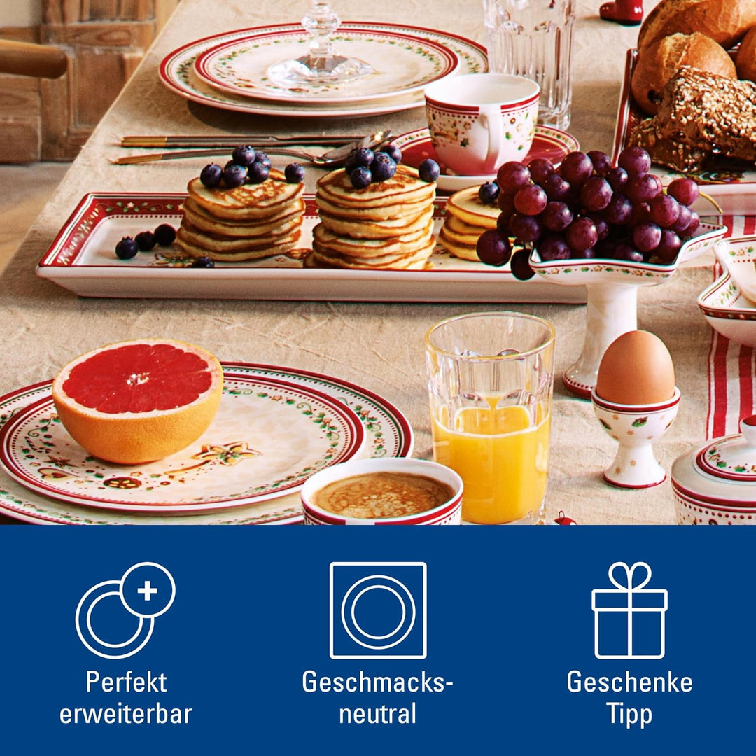 Villeroy und Boch Winter Bakery Delight Rechteckige Kuchenplatte, Premium Porzellan, Weiss/Rot/Beige