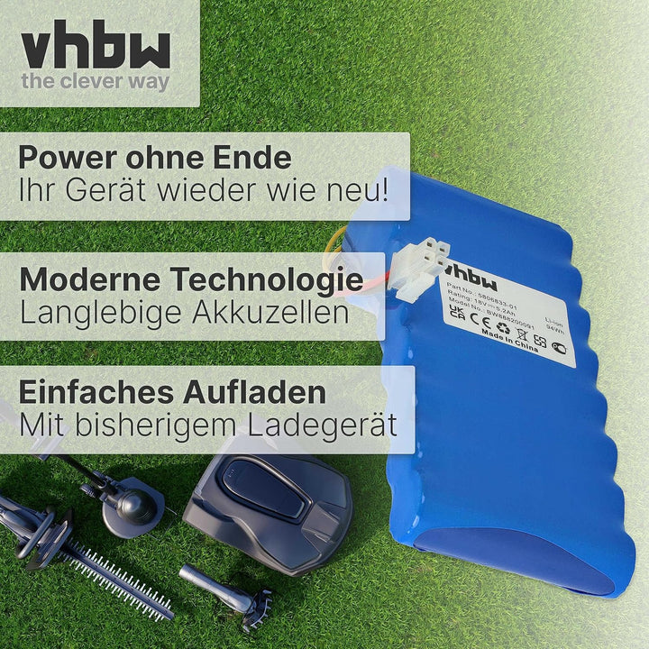 vhbw 2X Akku kompatibel mit Husqvarna Automower 320, 420 bis BJ 2019/2020, 330X Rasenroboter (5200mA