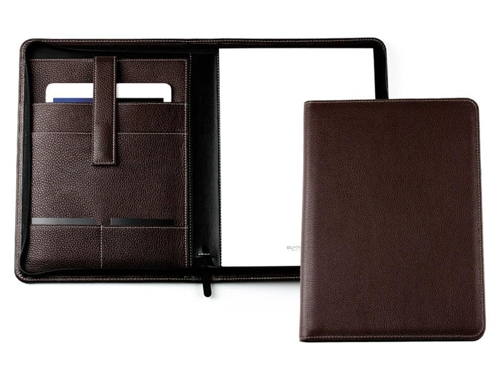 DELMON VARONE - Personalisierbare Tablet Schreibmappe DIN A4 aus Premium Soft Grain Leder braun - Or