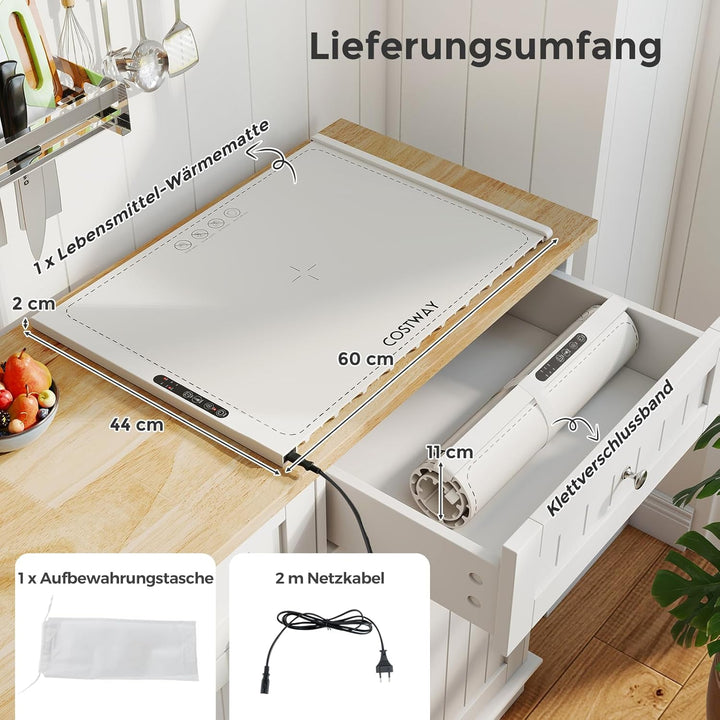 COSTWAY Elektrische Wärmematte Silikon für Lebensmittel, Rollbare Warmhalteplatte, Speisewärmer mit