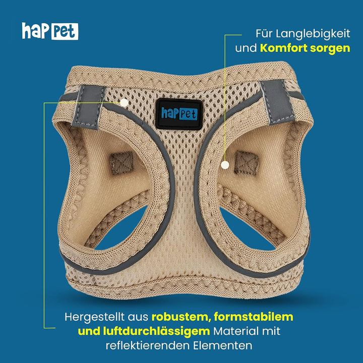Happet Hundegeschirr XS für kleine Hunde – atmungsaktives Air-Mesh Brustgeschirr, weich gepolstert,