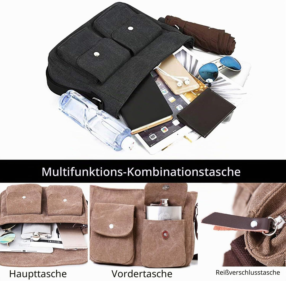 FANDARE Unisex Umhängetasche Leinwand Schultertasche 7.9 inch iPad Tasche Vintage Canvas Messenger T