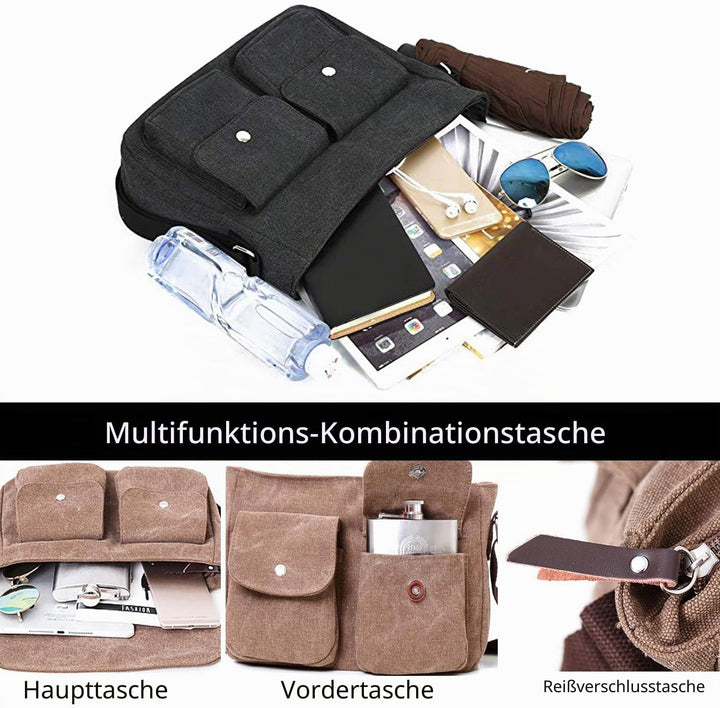 FANDARE Unisex Umhängetasche Leinwand Schultertasche 7.9 inch iPad Tasche Vintage Canvas Messenger T