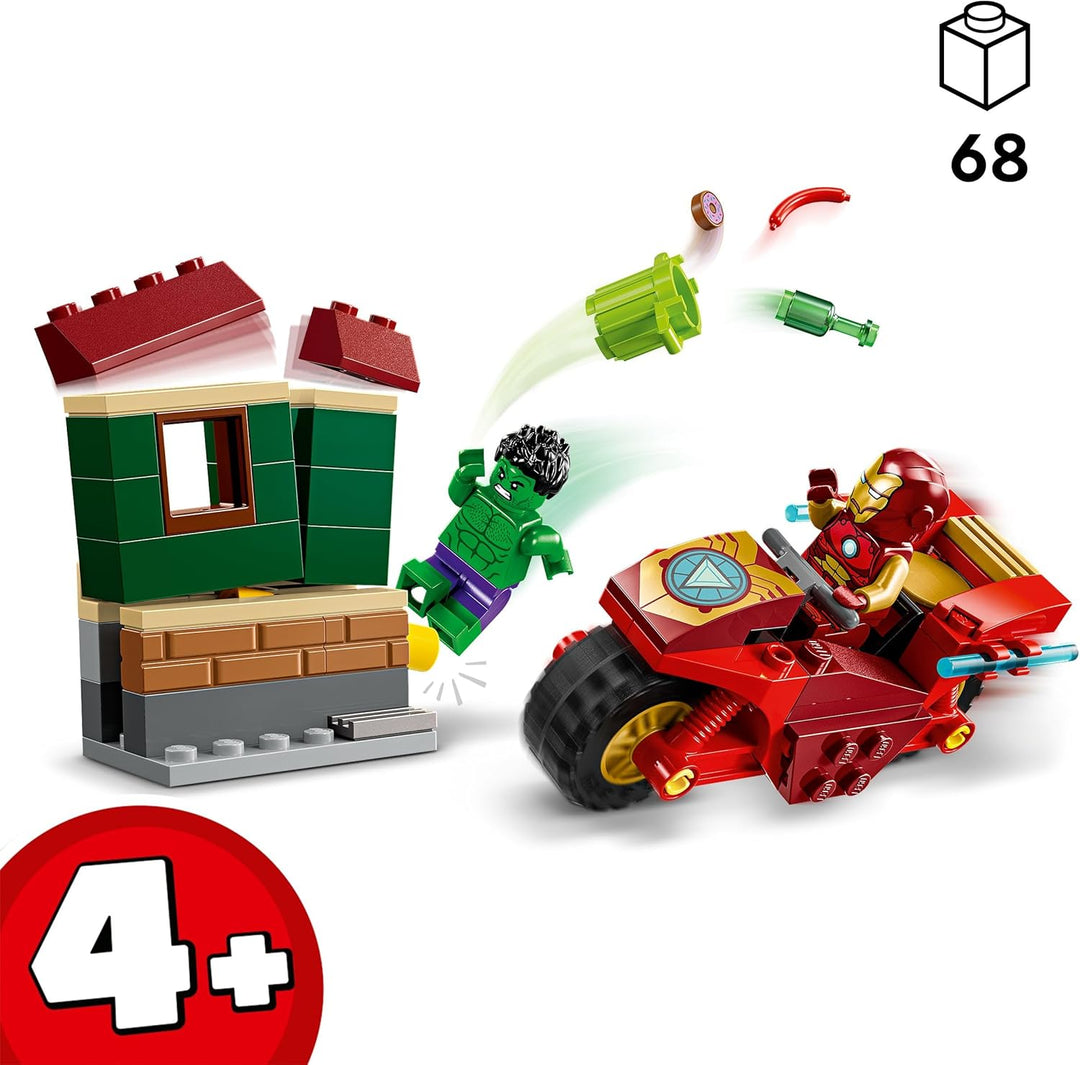 LEGO | Marvel Iron Man mit Bike und der Hulk - Superhelden Spielzeug für Kinder - Spielset zum Samme