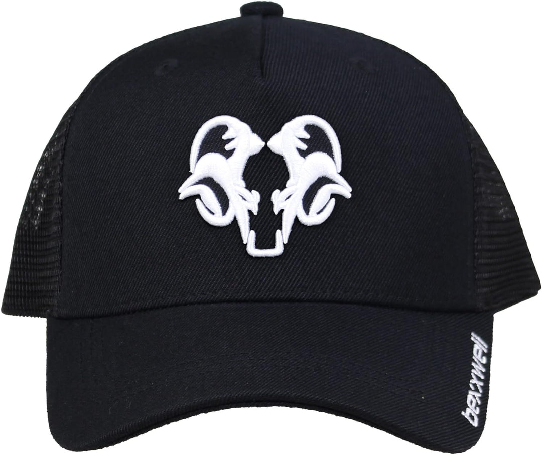 Bexxwell Trucker Cap schwarz mit 3D Logo-Stickerei in weiss (optimale Passform, Kappe, Black, White,