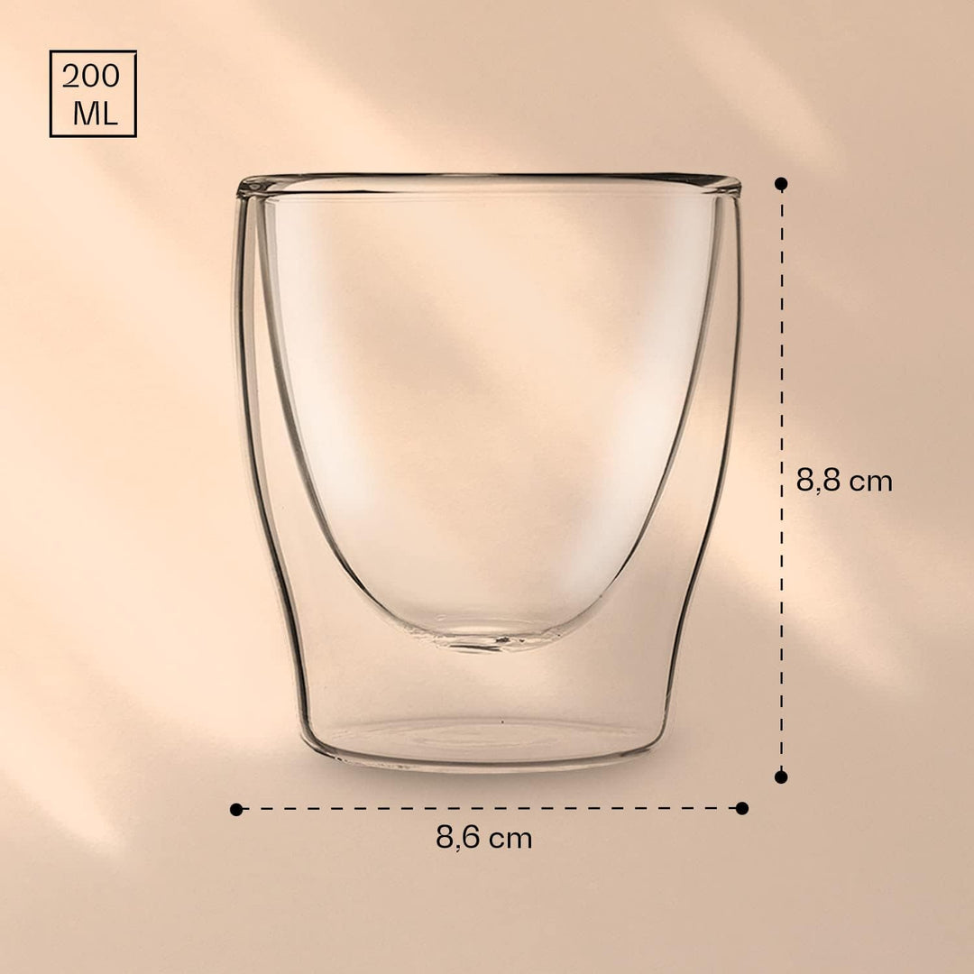 DUOS® Latte Macchiato Gläser Doppelwandig 6x 200ml + 6x Löffel, Doppelwandige Gläser, Cappuccino Tas