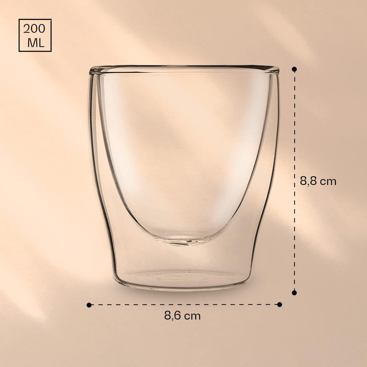 DUOS® Latte Macchiato Gläser Doppelwandig 6x 200ml + 6x Löffel, Doppelwandige Gläser, Cappuccino Tas