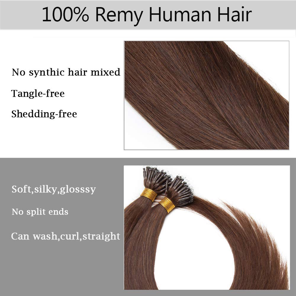 SEGO Nanoring Extension Echthaar 1g Loop Haarverlängerung Haarteile 50 Strähnen Glatt 100% Remy Huma