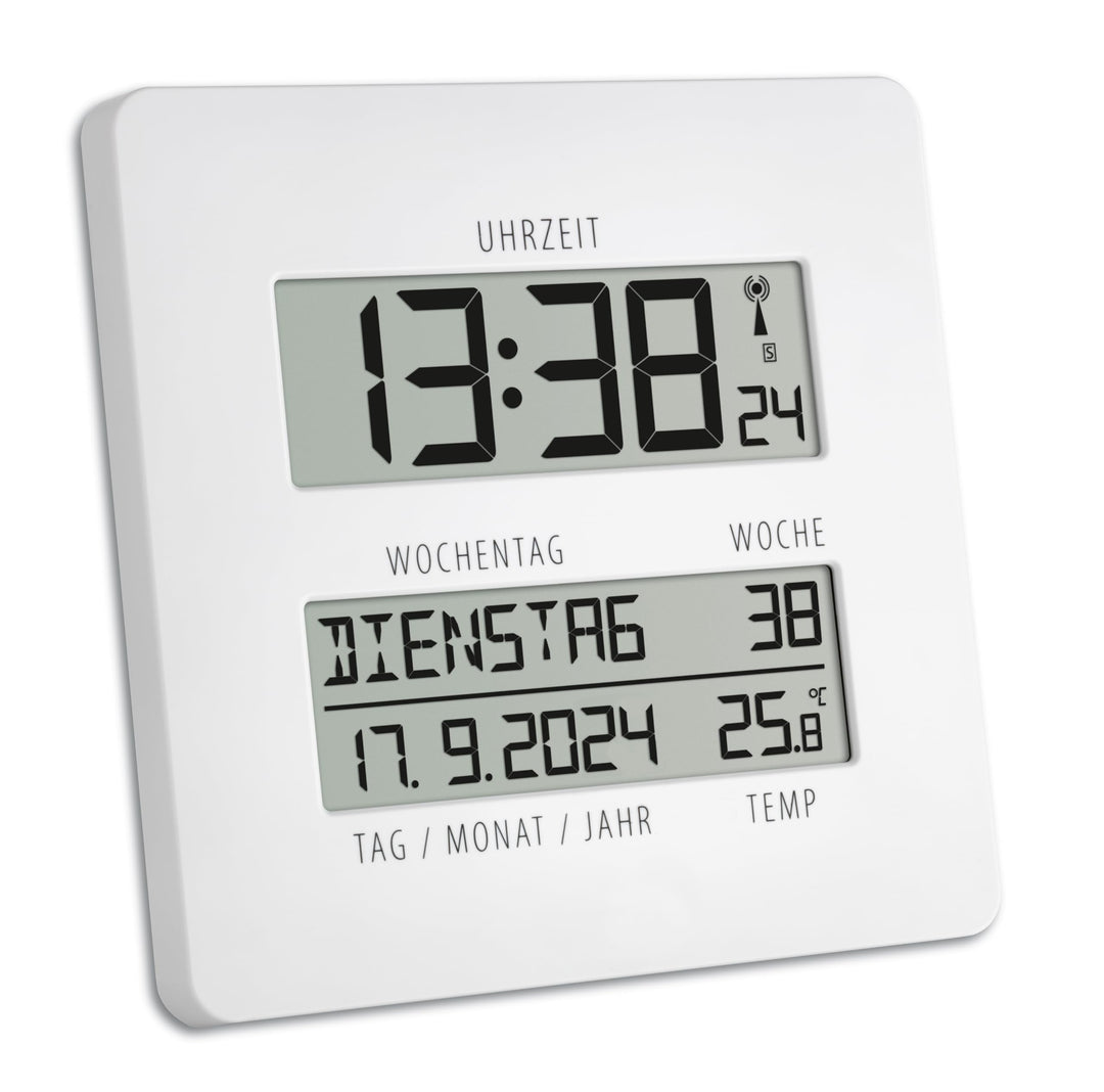 TFA Dostmann Digitale Wanduhr inkl Funkuhr Temperaturanzeige Timeline, 60.4509, Kalenderfunktion (Wo