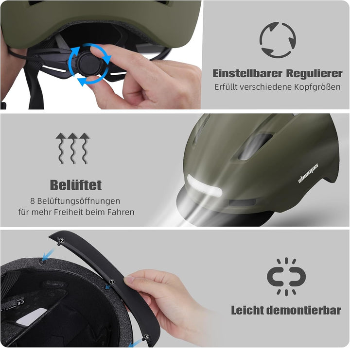 Shinmax Fahrradhelm Herren Damen, Helm Fahrrad mit USB Licht 5 Modi Fahrradhelm mit Visier, Mountain